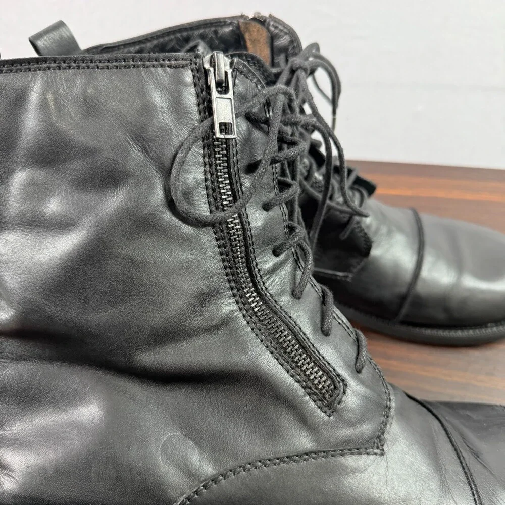 Bed Stu Combat Boots Leather Upper & Leather Sock Men’s Size 13 Black Side Zip